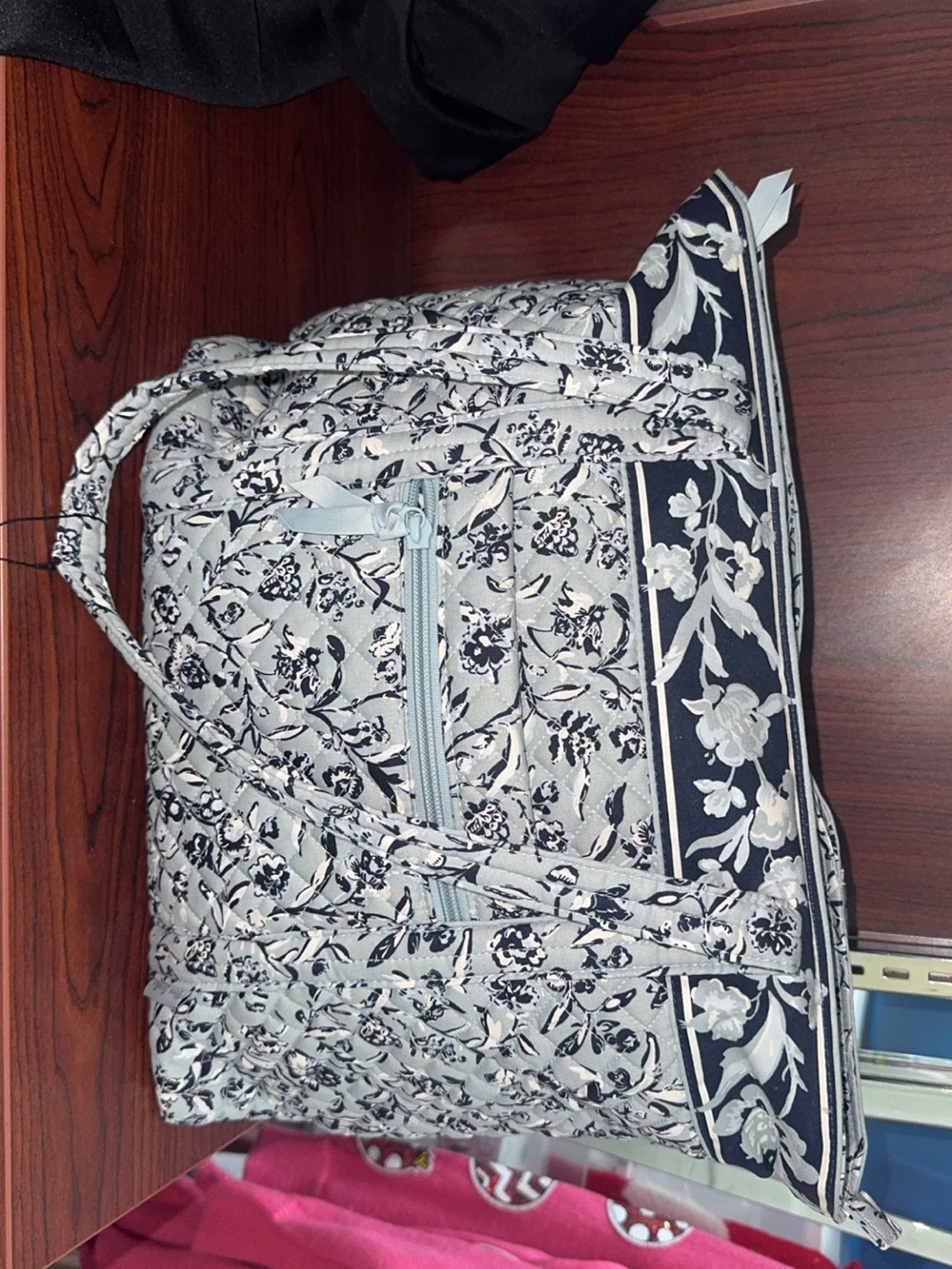 Vera Bradley Light Blue and Navy Quilted Floral Tote